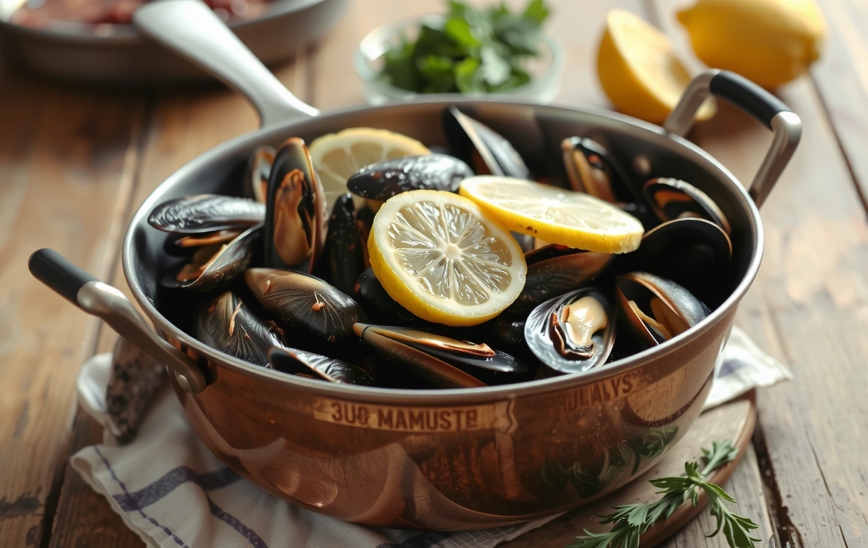 Sveži morski plodovi u bakarnom tiganju